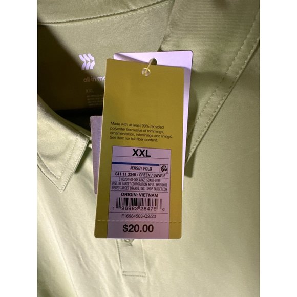 All in Motion Men's Jersey Polo Shirt, Arch Green, Size XXL, NWT - Picture 4 of 5